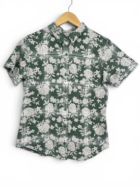 Wildfang The Essential SS Button Up Shirt Women Green Floral Small